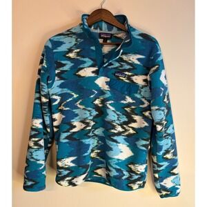 Patagonia Synchilla Fleece Pullover Jacket Aztec Print Teal Blue Womens Size S
